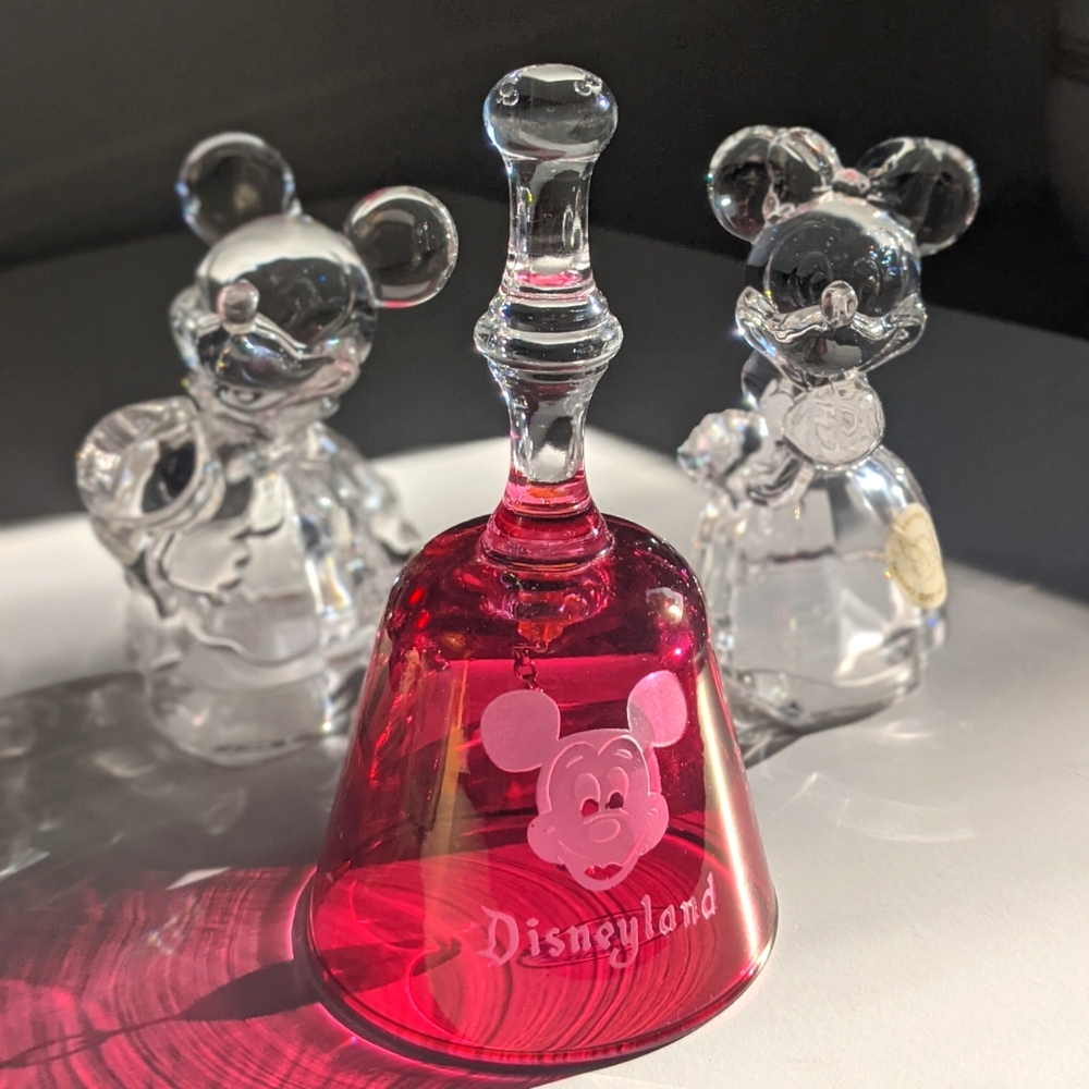 Lenox Crystal Mickey and Minnie Salt Shakers and Disneyland Bell